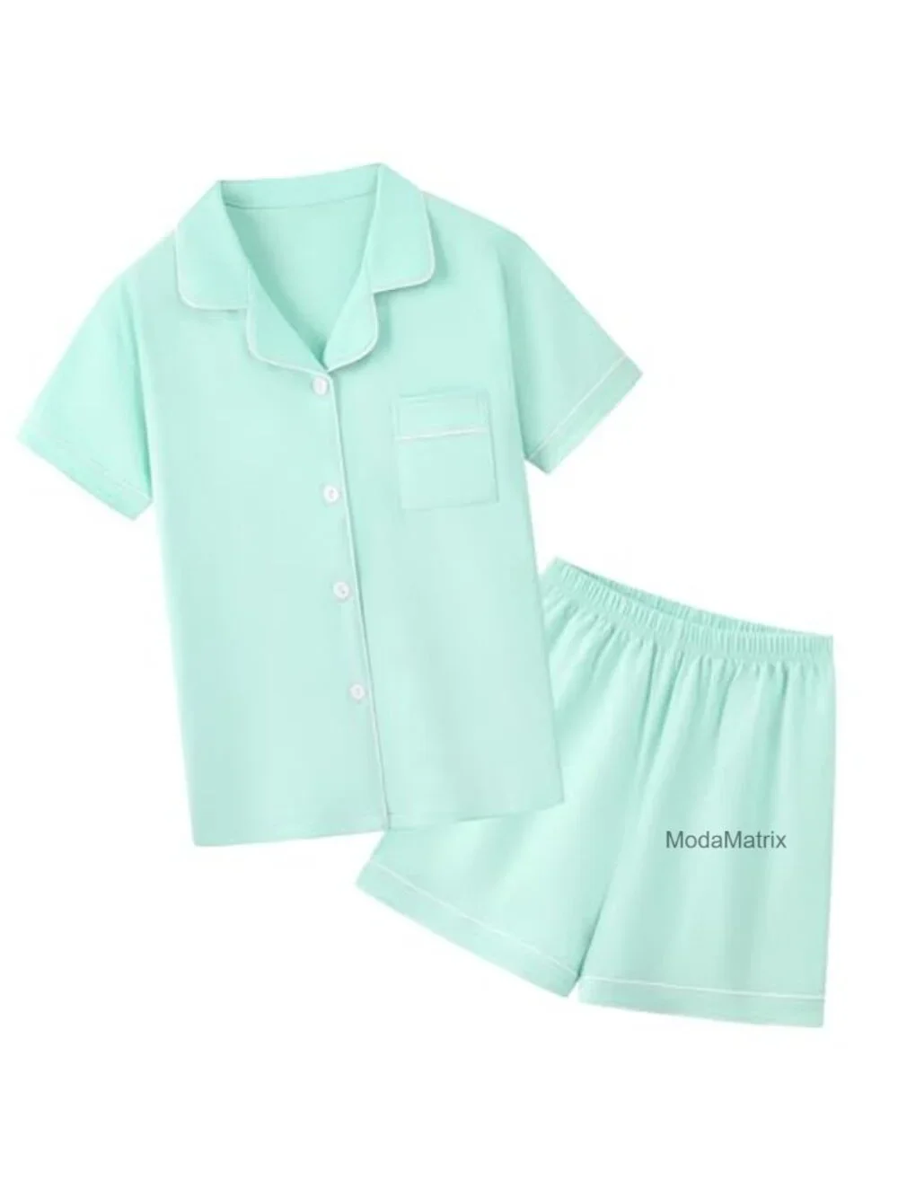 Girls Cotton Spandex Pajama Set Short Sleeve Button Down Sleepwear